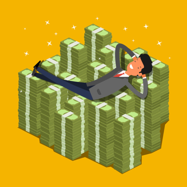 Businessman Lying On A Pile Of Money - North Star Admissions Consulting